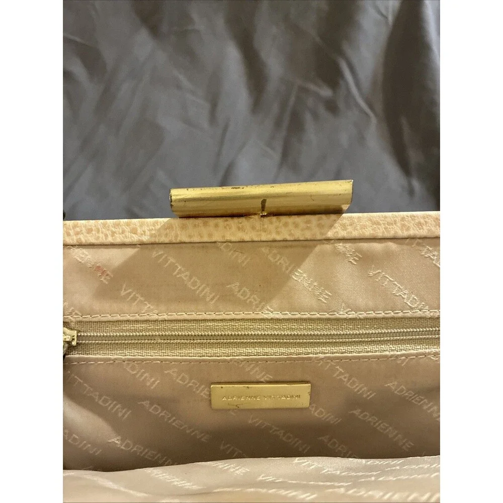 Adrienne Vittadini Ivory Leather Cutout Purse Shoulder Bag Gold Chain Link Strap